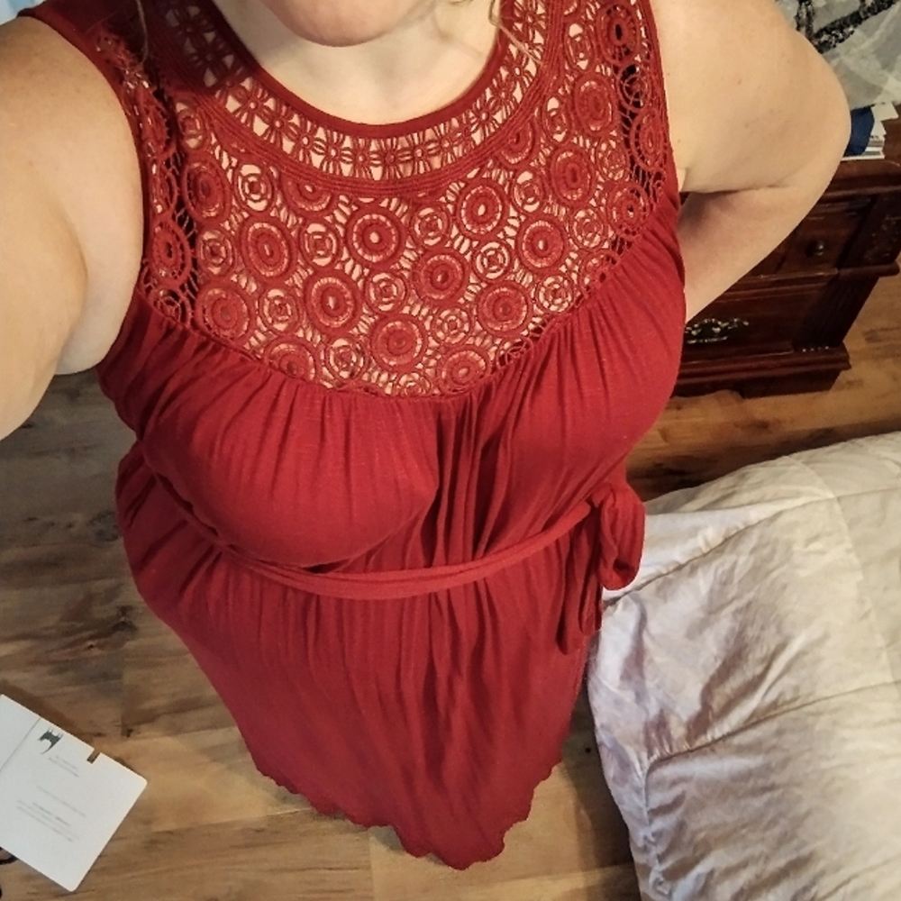 *sold elsewhere* LB Rust color crochet yoke maxi dress w/pockets